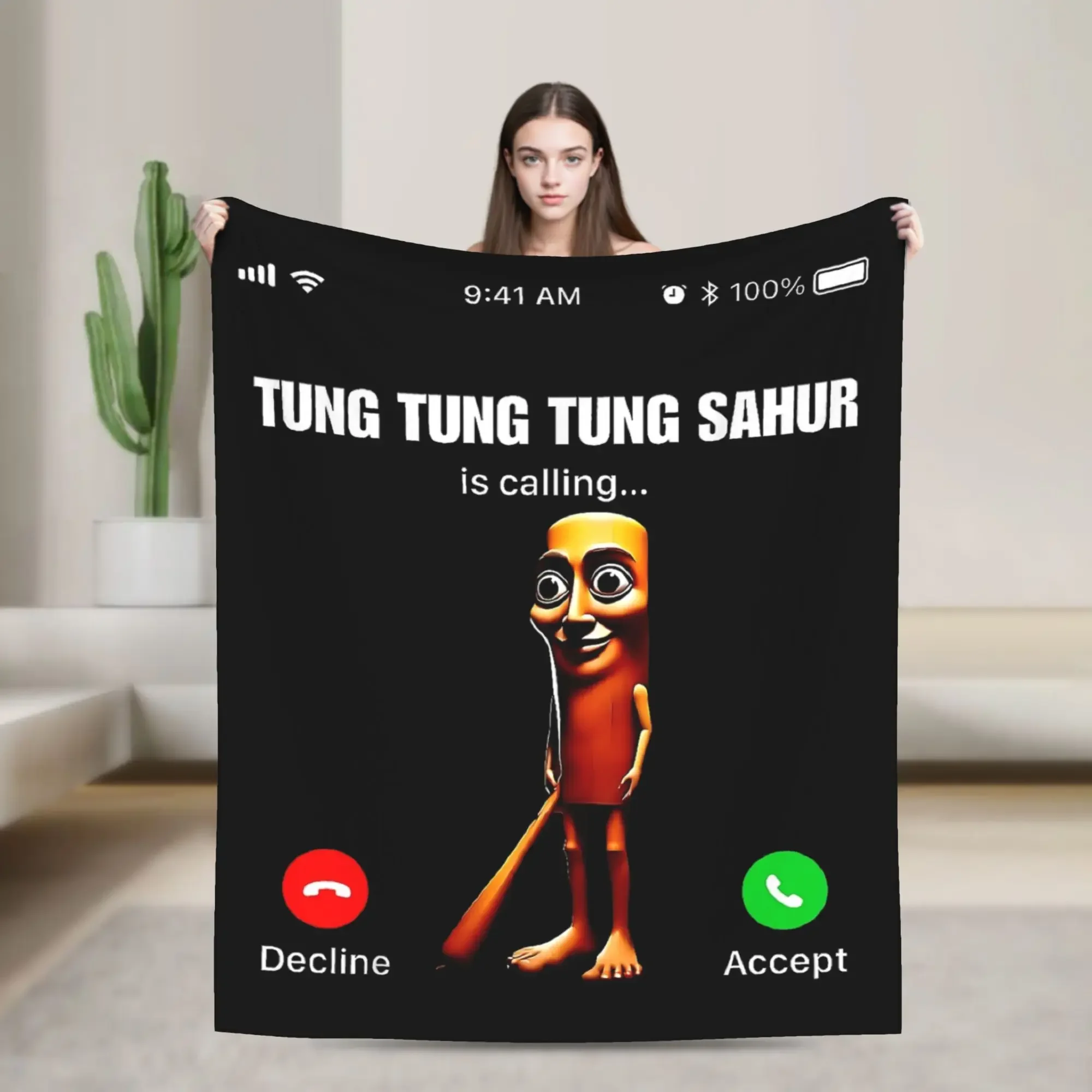

Tung Tung Tung Sahur Italian Brainrot Flannel Blanket for Bed Car Sofa Soft Lightweight Throw Quilt for Spring and Autumn