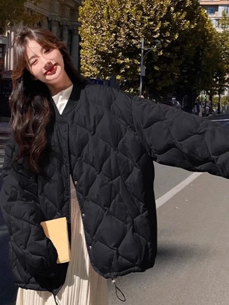 Diamond Grid Down Jacket Light And Thin Winter Short Korean Style Lazy Purple Thick Coat Casual Loose Outerwear w708