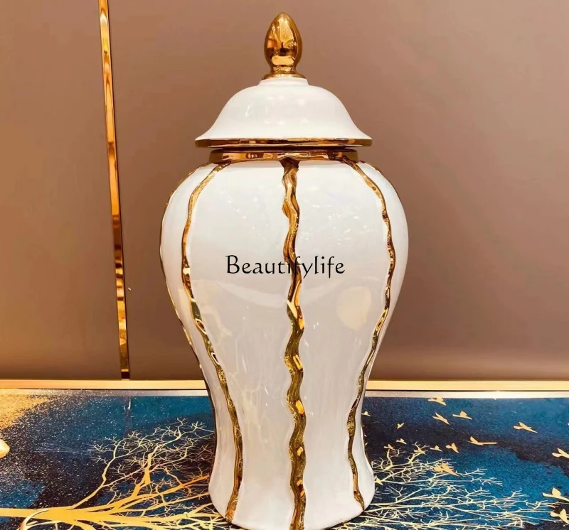 

European electroplated gold light luxury vase ceramic ornaments, high-end home entrance decorations