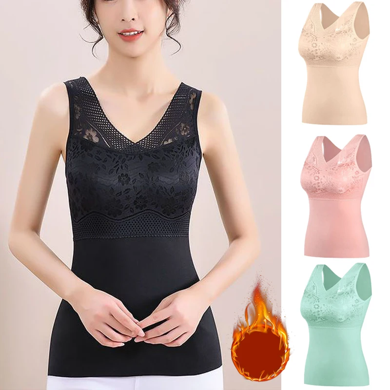 1pcs Woman Thermal Underwear Thermo Lingerie Winter Soft Warm Top Wear Thermo Vest  Undershirt Intimate Lace with Bra Padded