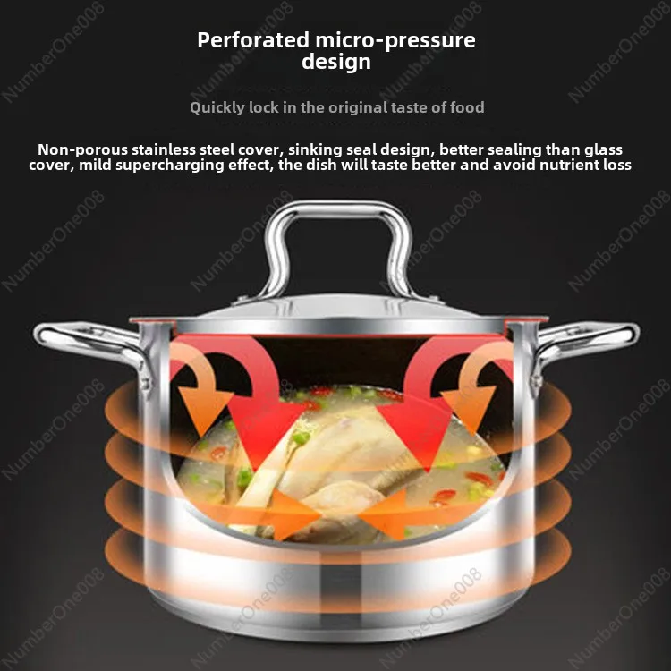 Stainless Steel Soup Pot Induction Cooker Thickened Double Bottom Household Binaural Soup Rice Pot 7 Liters Japanese Soup Po