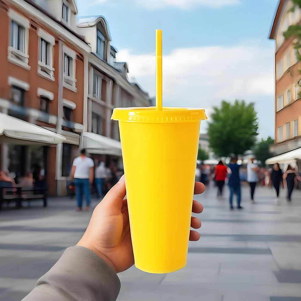 10/20/25 Pack Colorful Plastic Cup With Lid And Straw, 24oz Iced Coffee Tea Smoothie Cup, Reusable Large Cup, Suitable Adults, Women, Party, Tea, Latte, Cereal, Cappuccino, Yogurt, Dessert, Halloween, Gifts Tea, Latte, Cereal, Cappuccino, Yogurt, Dessert,