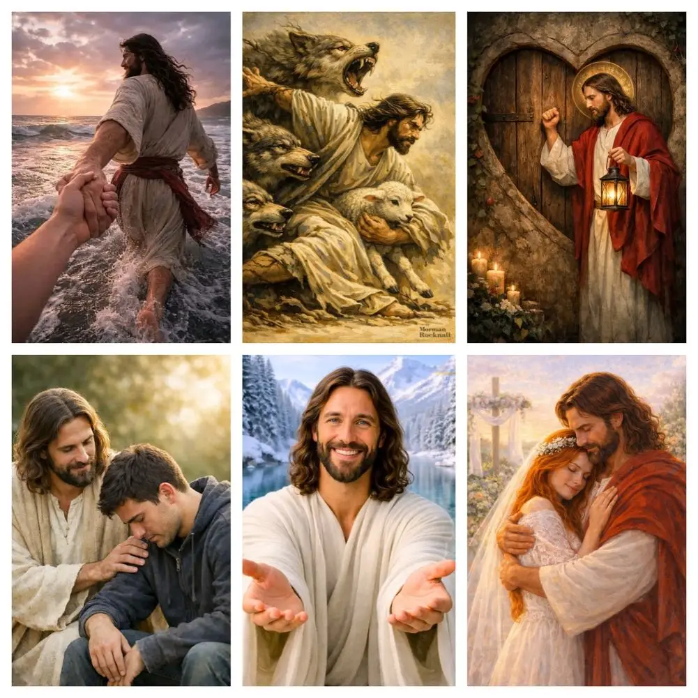 Diamond Art Painting Jesus Holding Hands Protector Wolves Portrait DIY Diamond Embroidery Modern Decor Stress-relieving Crafts