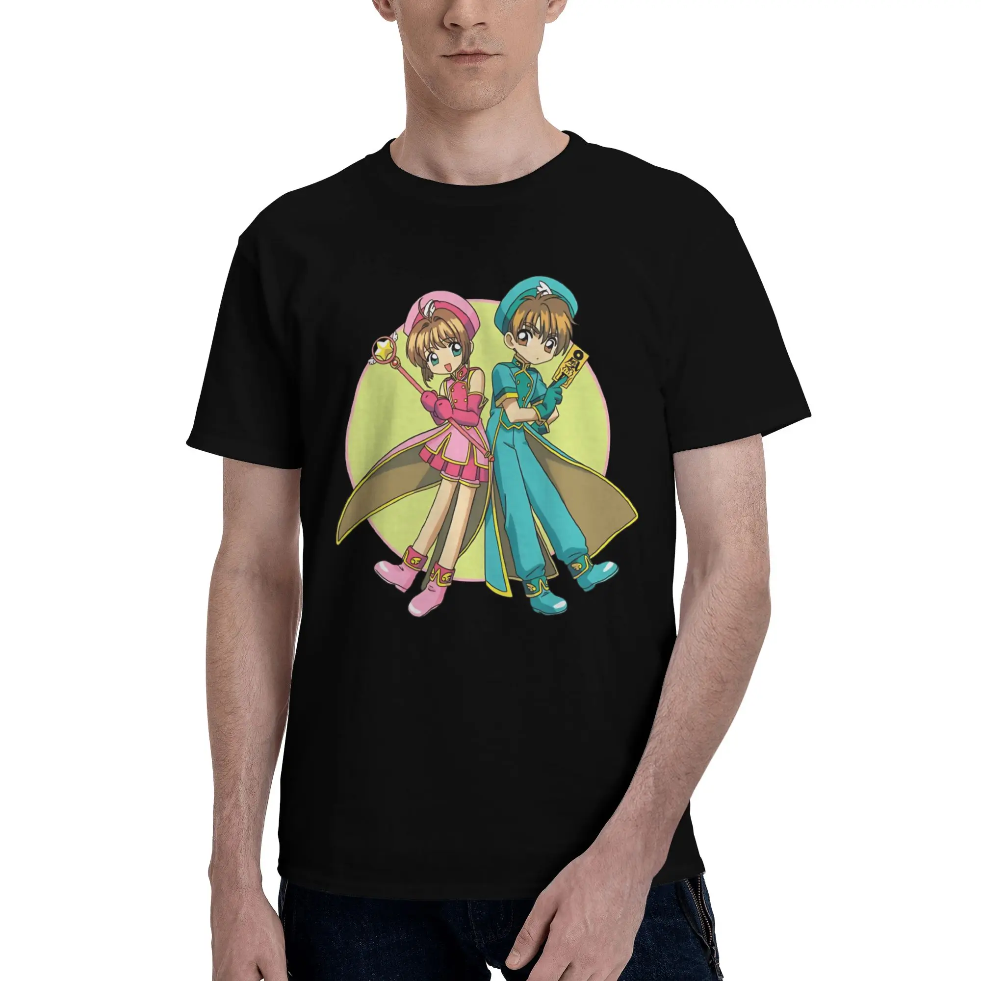 Sakura & Syaoran  Novelty 100% Cotton T-Shirt Bandai Cardcaptor Sakura Tops Tees For Men