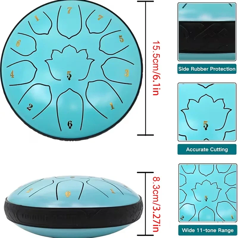 1PC Portable Steel Tongue Drum Set Percussion Musical Instrument 11 Notes 6 Inch D-Key Drum For Zen Yoga Meditation Musical Toy