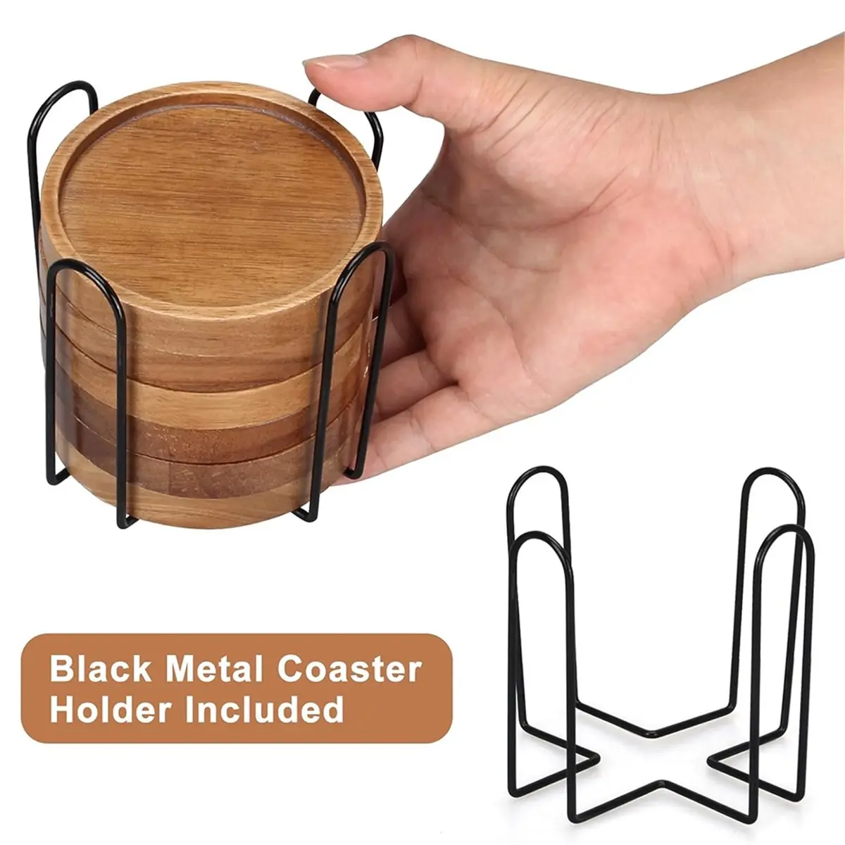 newA10R 6 Pcs Best Wooden Coasters with Holder Coffee Table Decor Wood Coaster Set Modern Cup Coaster for Drink Home Dining