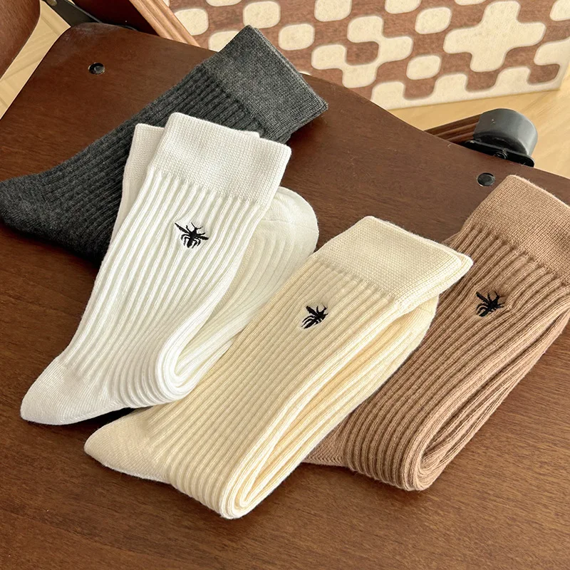 New Japanese Double Needles Cotton Knitting Rib Thin Business Cotton Long Men's Socks Stretch Casual Daily Basic Brand Socks