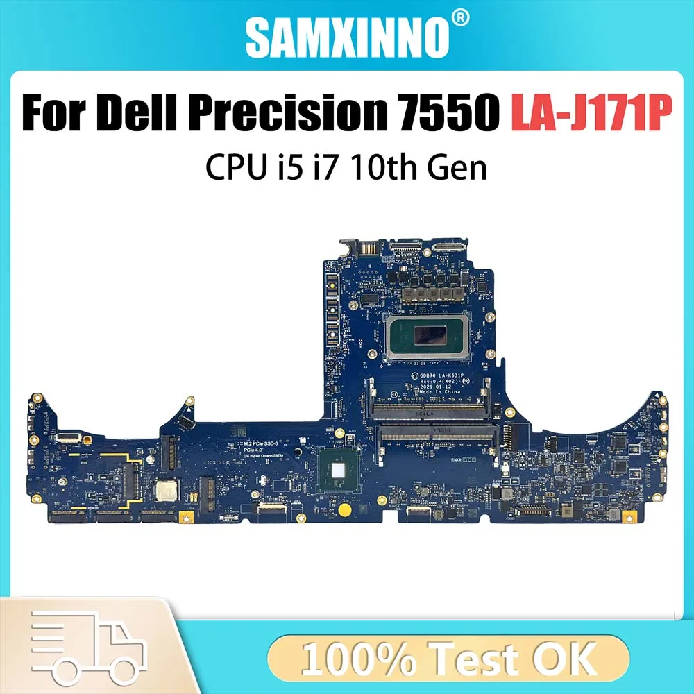 

LA-J171P Notebook Mainboard For Dell Precision 7550 01CFGW 04JGVR Laptop Motherboard W-10885M i5 i7 10th Gen Full Tested