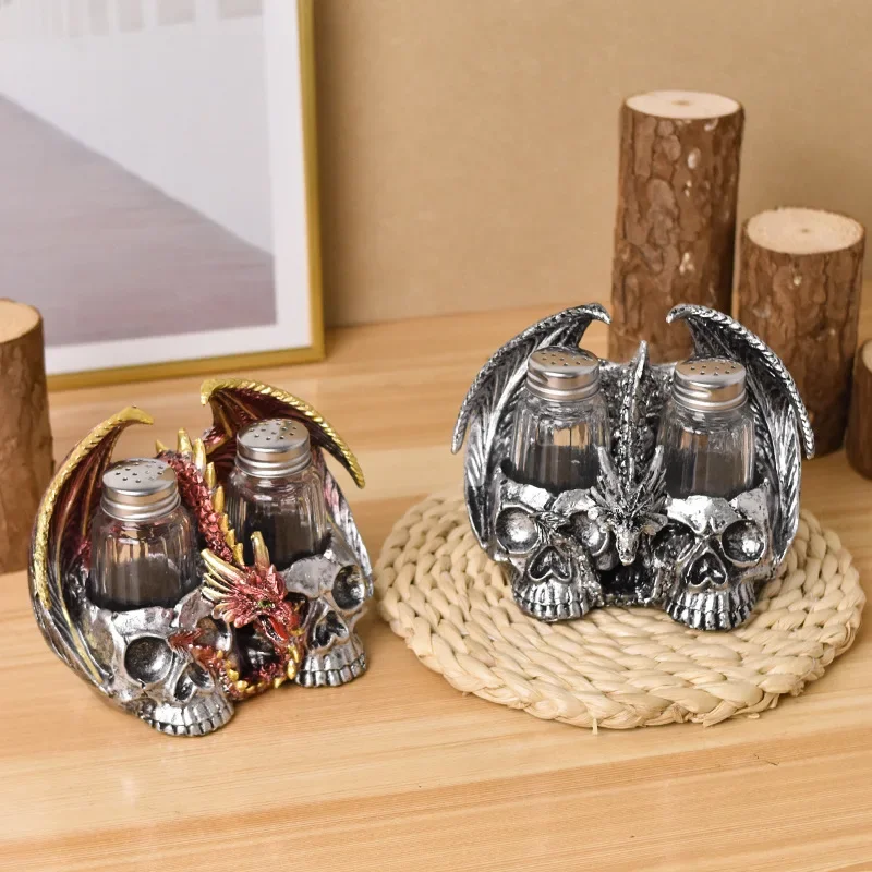 Creative Resin Crafts Halloween Dragon Skull Home Kitchen Bar Cake Shop Salt and Pepper Canned Ornaments