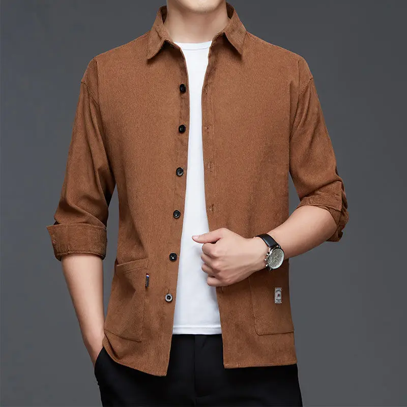 Stylish Solid Color Lapel Button Spliced Pockets Shirt Men\'s Clothing 2022 Autumn New Oversized Casual Tops Loose Korean Shirts