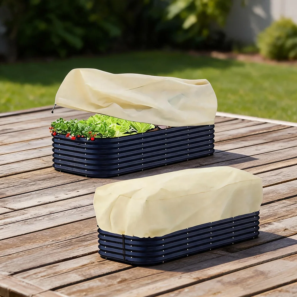 2Pcs Winter Plant Covers  Breathable Frost Protection For Raised Beds Flower Boxes Non-Woven Fabric With Drawstring