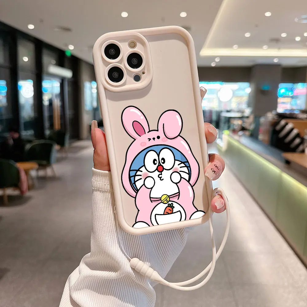 Anime Doraemons Cute Phone Case For Xiaomi Redmi 9A 9C 10 10C 12 12C K30 K40 K50 Note 10 11 12 Pro 5G Cover With Hand Strap