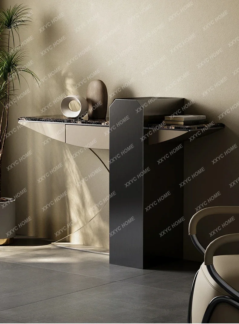 

Прихожая из натурального мрамора, настенная нержавеющая сталь, современный минималистский стиль