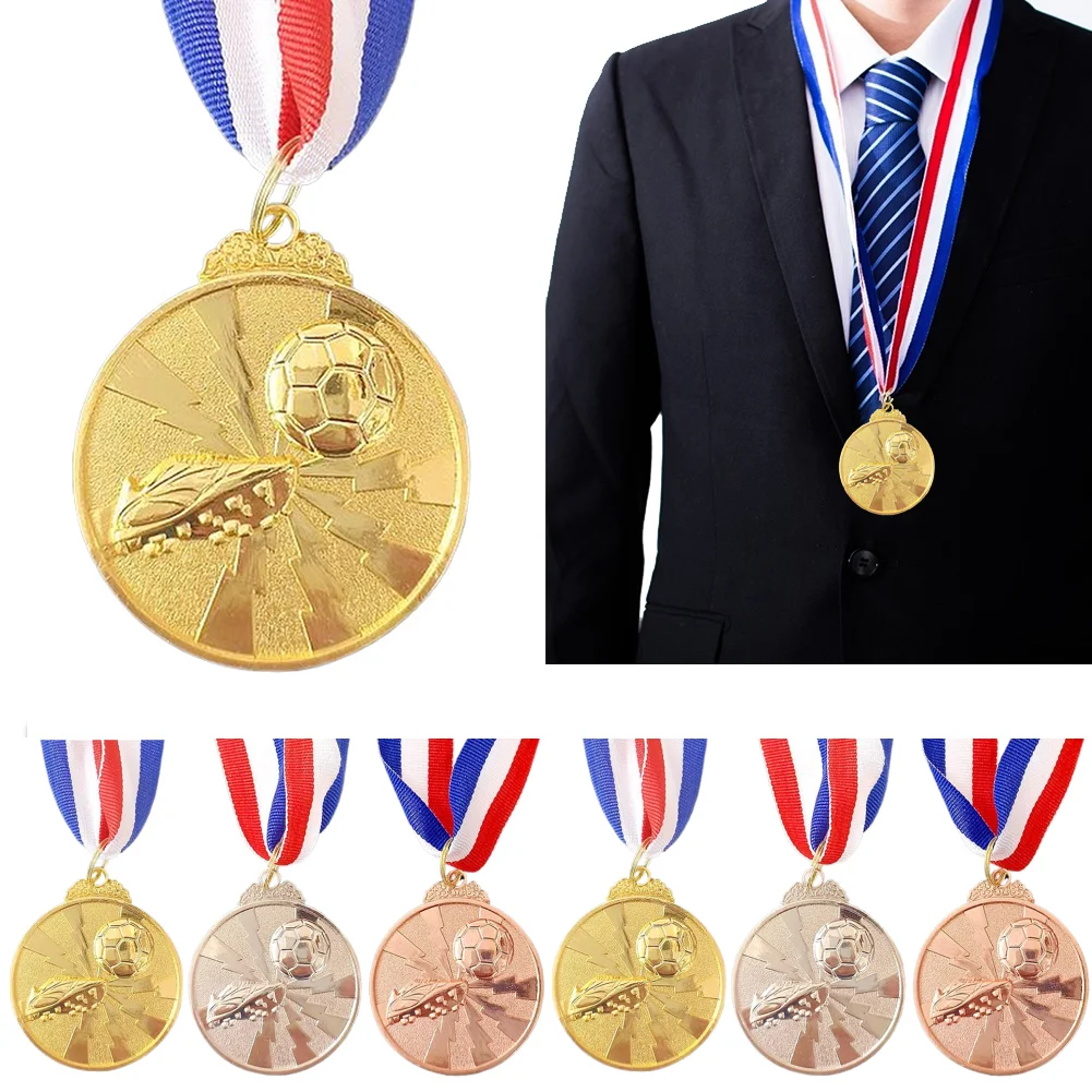 10PCS Soccer Medals Zinc Alloy Football Medals 2 Inch Sports Medals with Neck Ribbon for Sports Competitions Celebration