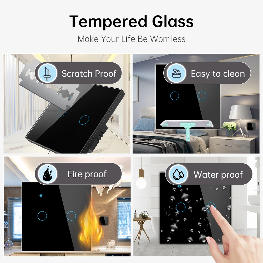 Tuya Smart Wifi EU Touch Switch Glass Panel Touch Switch 2Way Stairs Wall Switch For Alexa Google Home Waterproof and Fireproof
