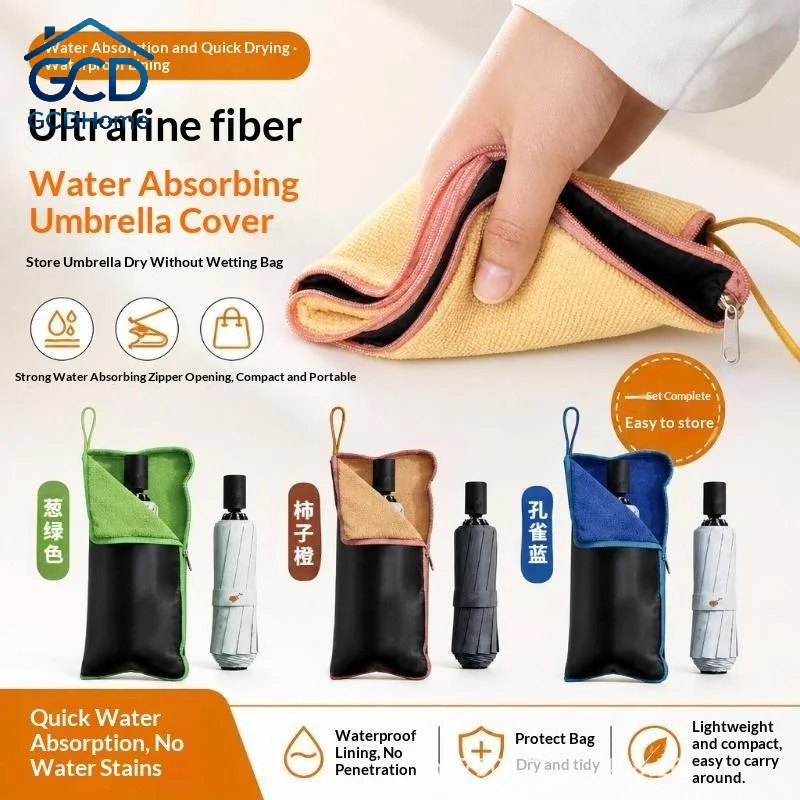 Microfiber Umbrella Storage Bag Strong Water Absorption Portable Folding Umbrella Carrier for Daily Travel Car Use