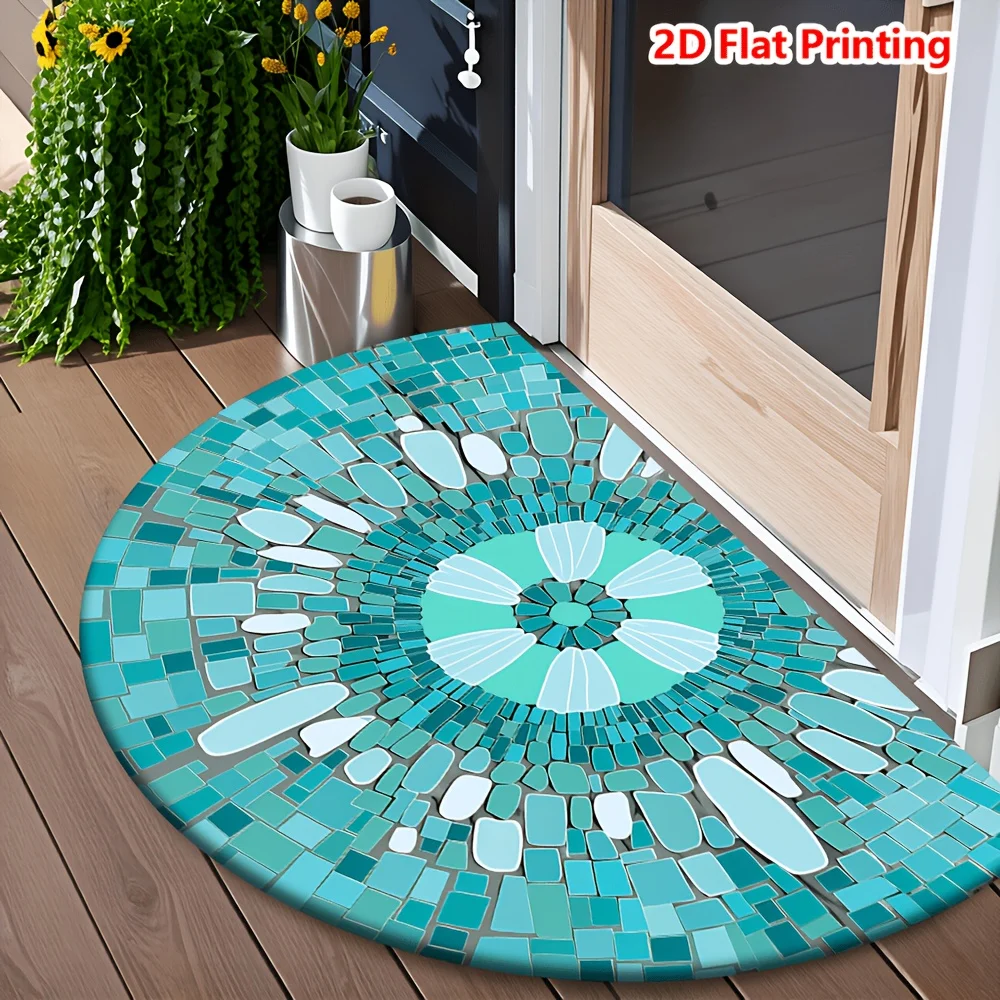 Pure Black Gray Sketch Leaf Full Print Non Slip Semicircle Doormat Modern Minimalist Balcony Half Circle Entry Mat