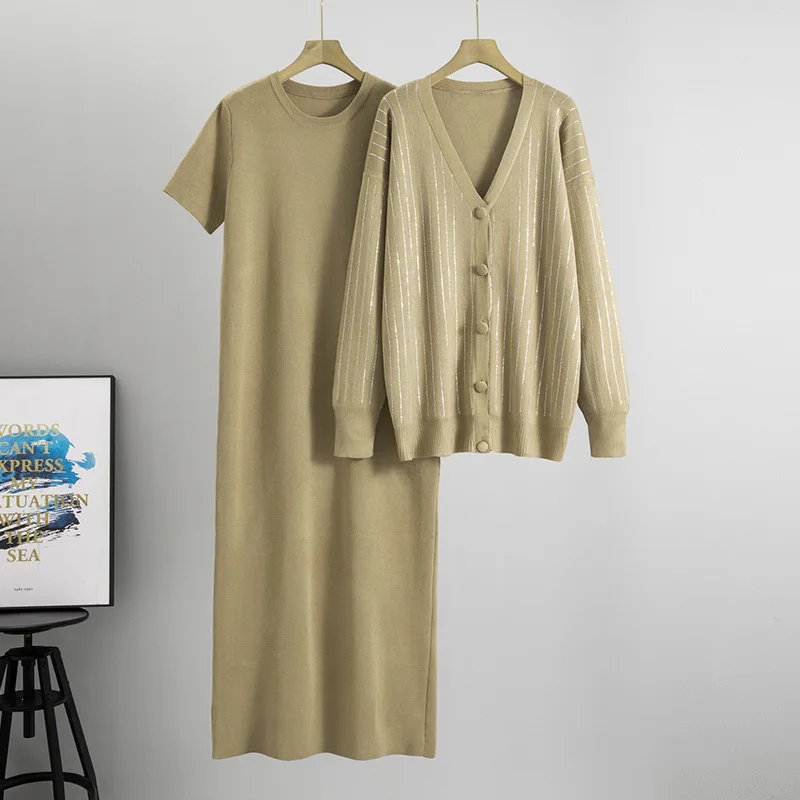 Femmes tricot 2 pièces ensemble Cardigan ensemble pull musulman à manches courtes robe longue ensemble tricots costume modeste automne hiver tenues