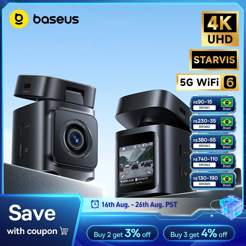 Baseus 4k traço cam vd1 pro frente e traseira uhd câmera do carro para sony sensor supercapatior visão noturna wifi6 dvr gravador de vídeo
