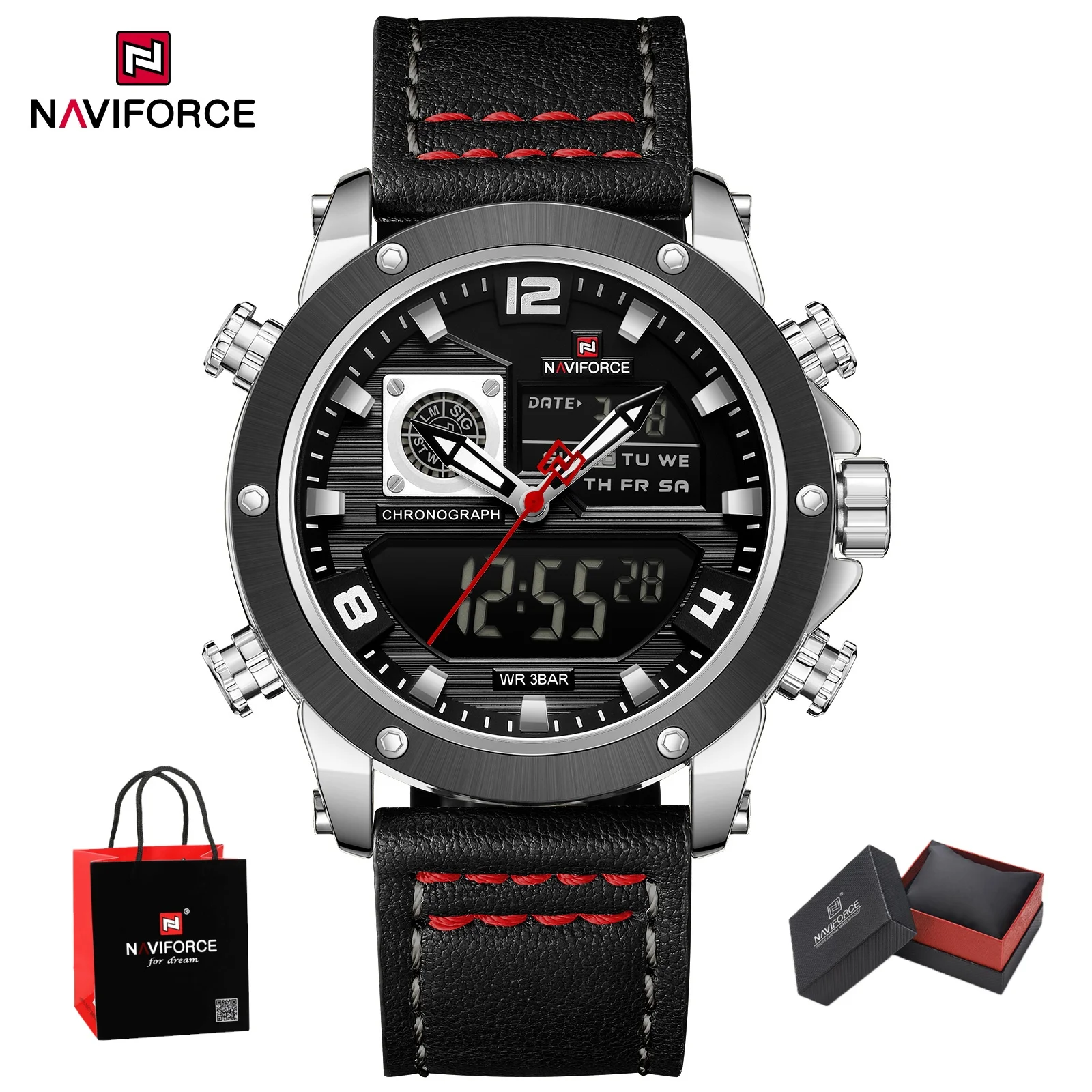 

Новый стиль NAVIFORCE, мужские военные часы с двойным дисплеем, роскошные водонепроницаемые спортивные цифровые мужские подарочные посылка, повседневные Montre Homme