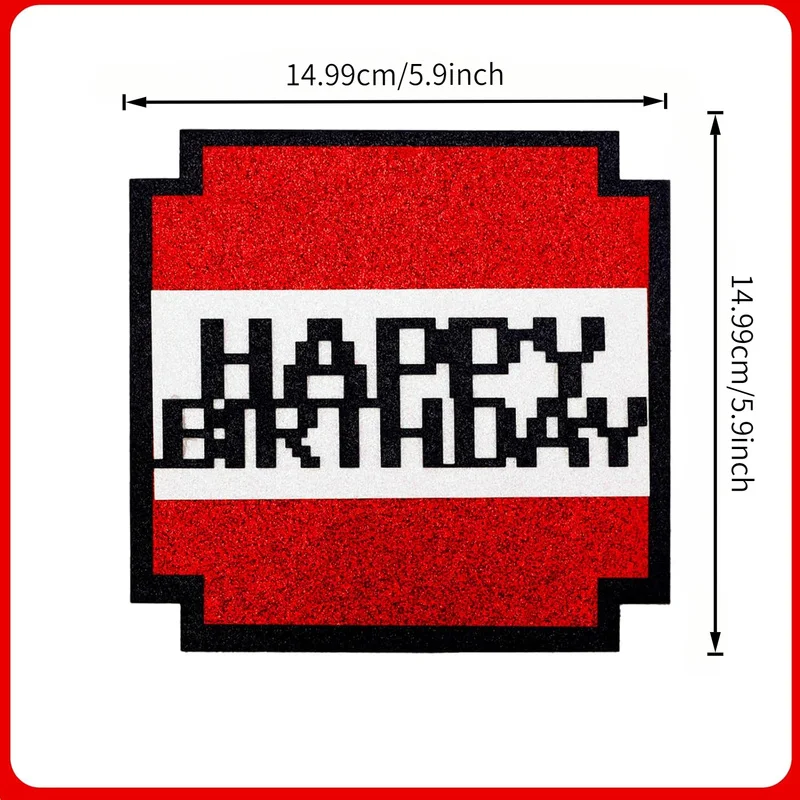 Red Black White Glitter Pixel Happy Birthday Cake Topper, Video Game Theme Cake Decor Boys Gamer Birthday Party Supplies