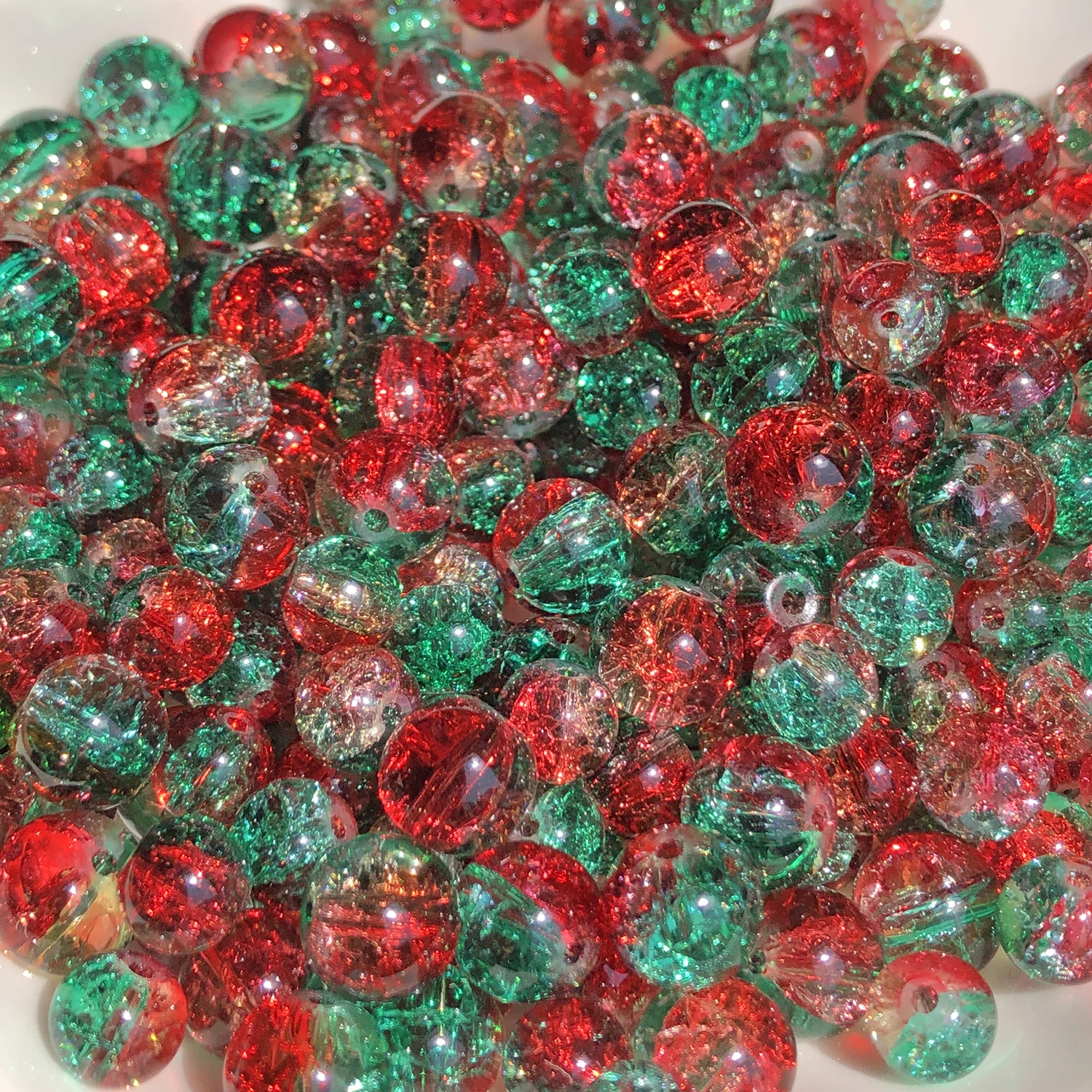 6mm 8mm 10mm Christmas Crack Glass Beads Gradient Green Red for Jewelry Making Diy Fashion Bracelet Necklace Beading Accessories