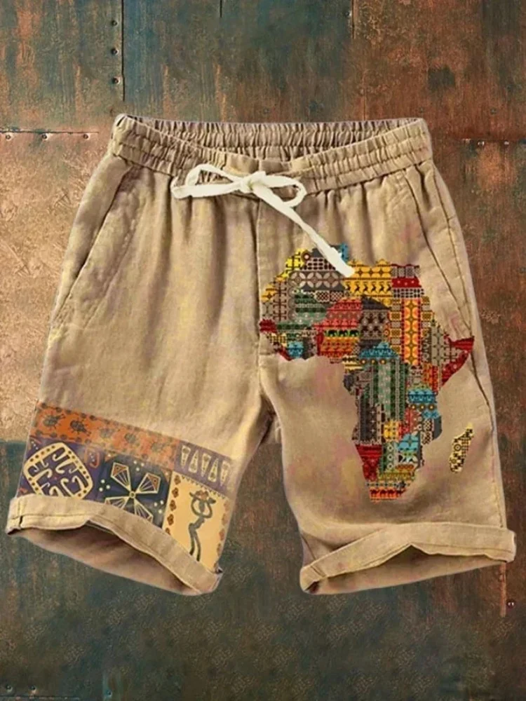 

Men's Short Pants Vintage African Map Traditional Pattern Print Casual Shorts Fashion Wide Leg Summer Holiday Chic Bottoms Males