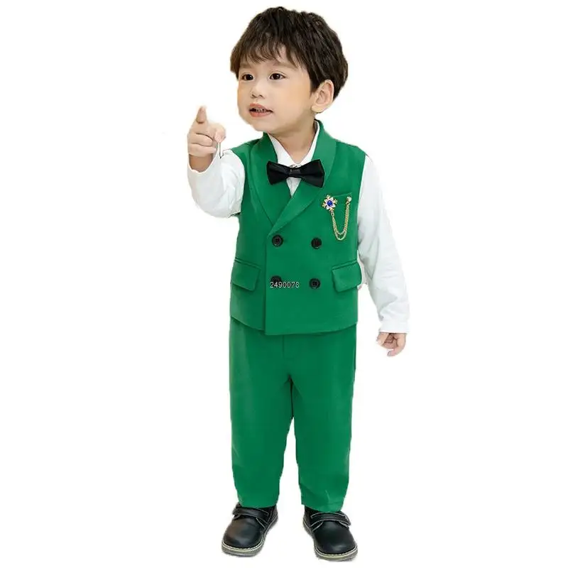 

Children Formal Wedding Suit Kids Vest Pants Party Photograph Set Teenager Boys Birthday Tuxedo Party Dress Child Dance Costume