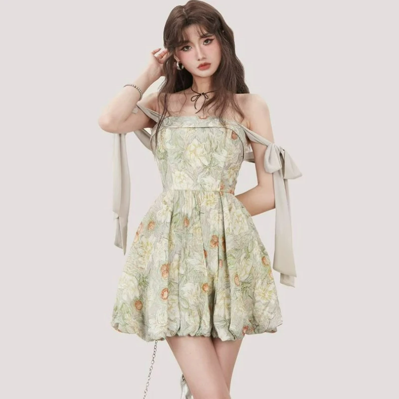 French Style Light Luxury High End Waist Strap Skirt 2026 Summer New Fashion Design Sense Floral Short Fluffy Skirt for Women