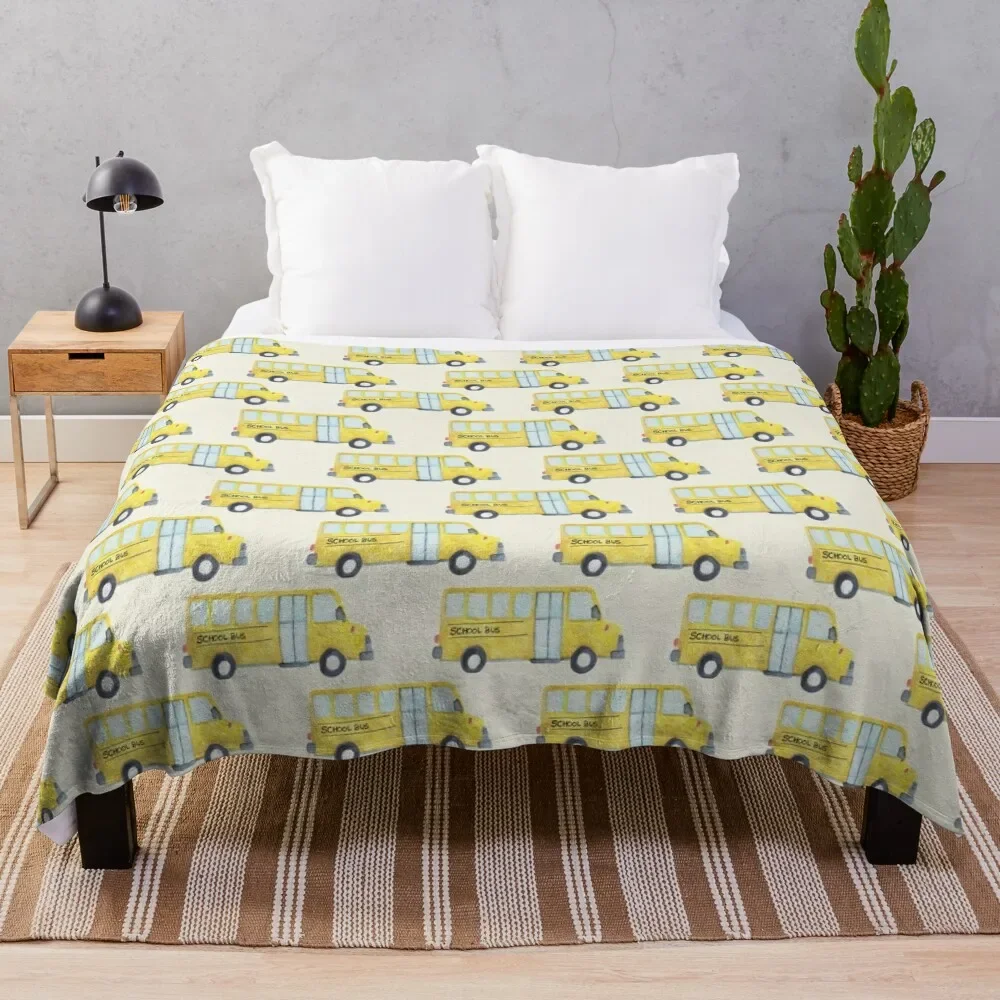 

School Bus Watercolor Pattern Throw Blanket Luxury Thicken Baby Loose Summer Beddings Blankets