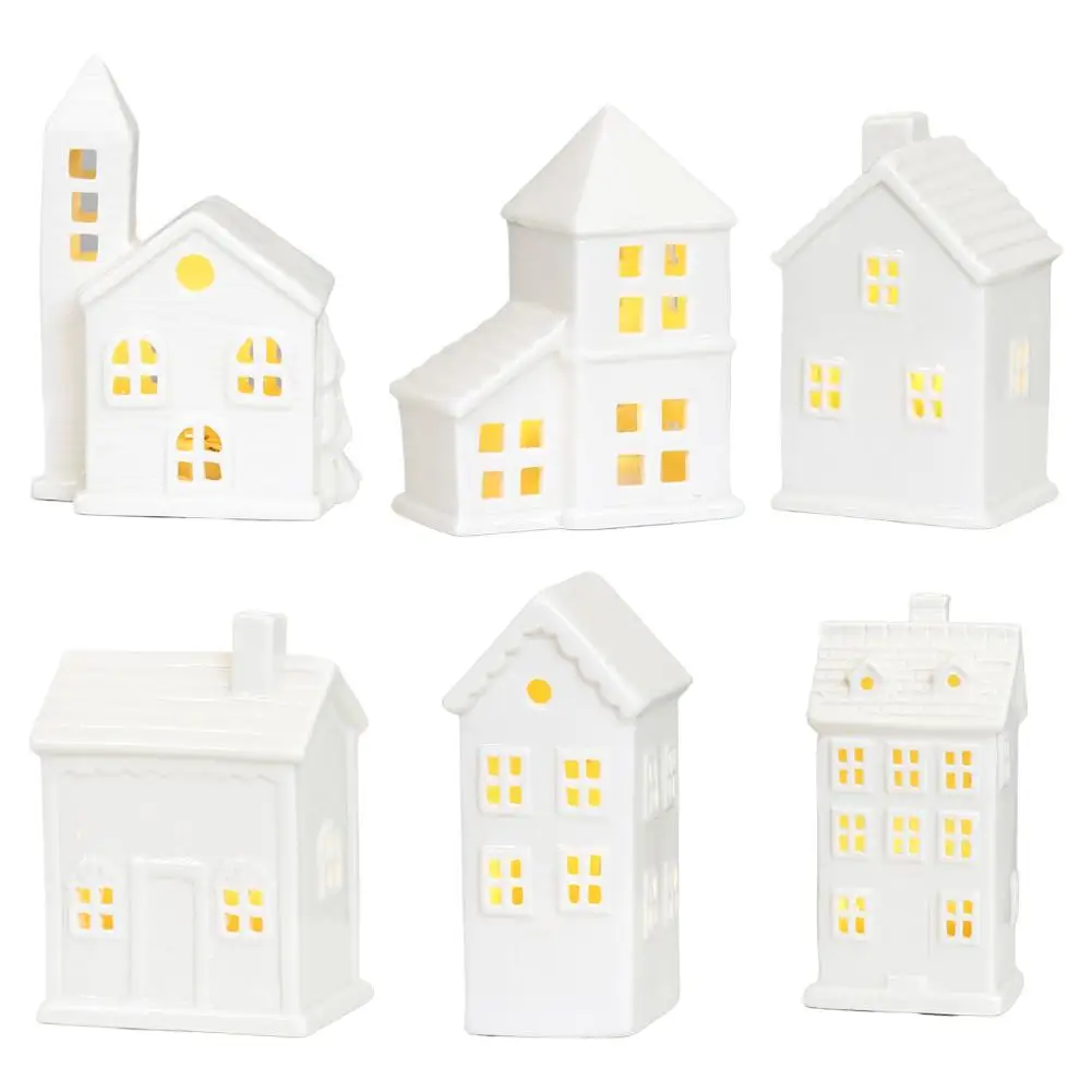 High-end Christmas Indoor Ornaments Village Lighted Ceramic Handmade Houses Xmas Holiday Farmhouse Rustic Decor For Home Table