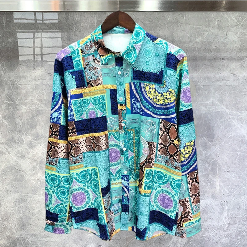 

2023Fashion Label High Level Mature Shirt Spring Long Sleeved Shirt Men Large Luxury Versatile Personalized Printed Casual Shirt