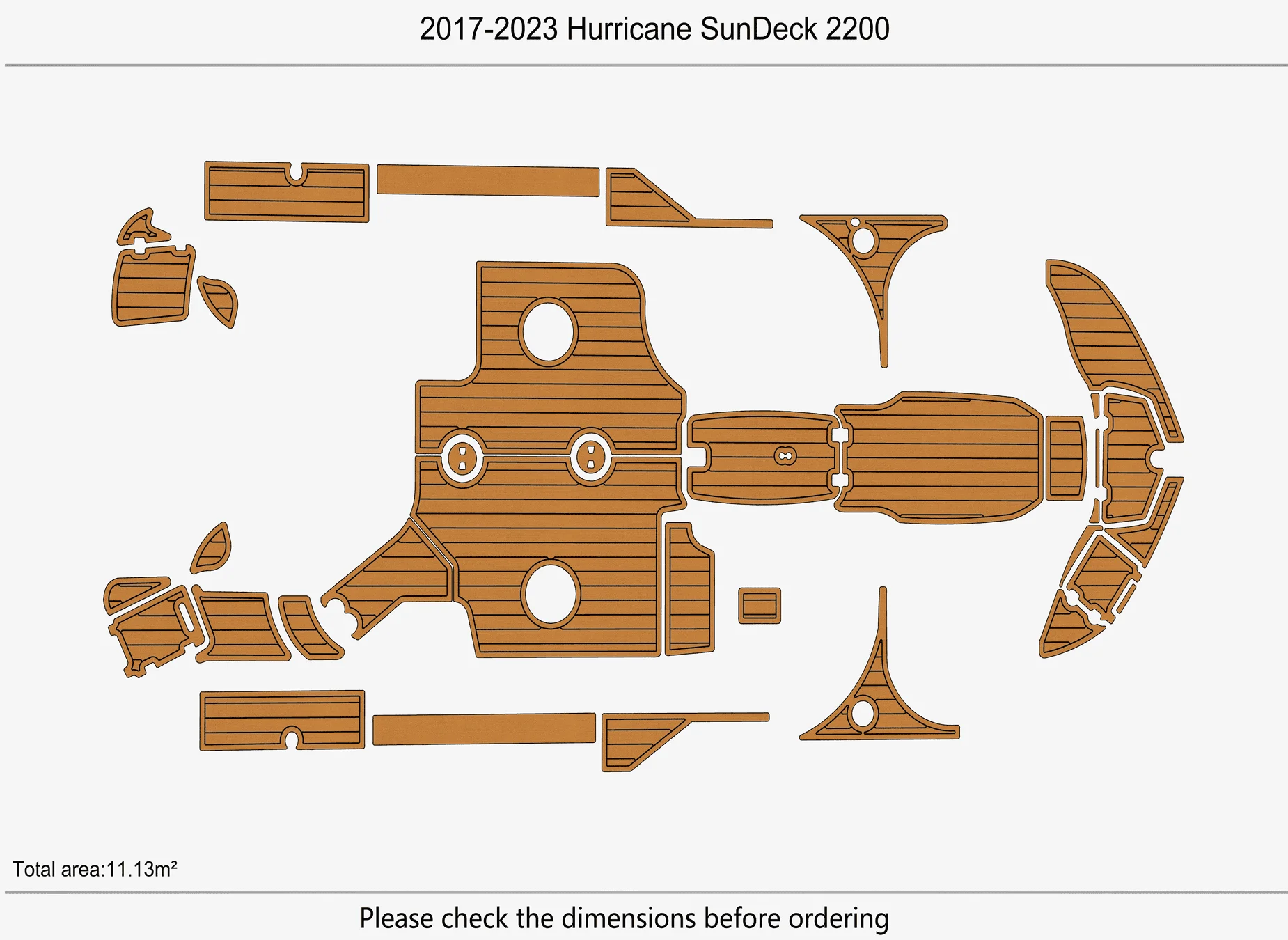 Non-Slip EVA Faux Teak Marine Mat Self-Adhesive 6mm Yacht Pad for 2017-2023 Hurricane SunDeck 2200 Boat Decking Easy Install