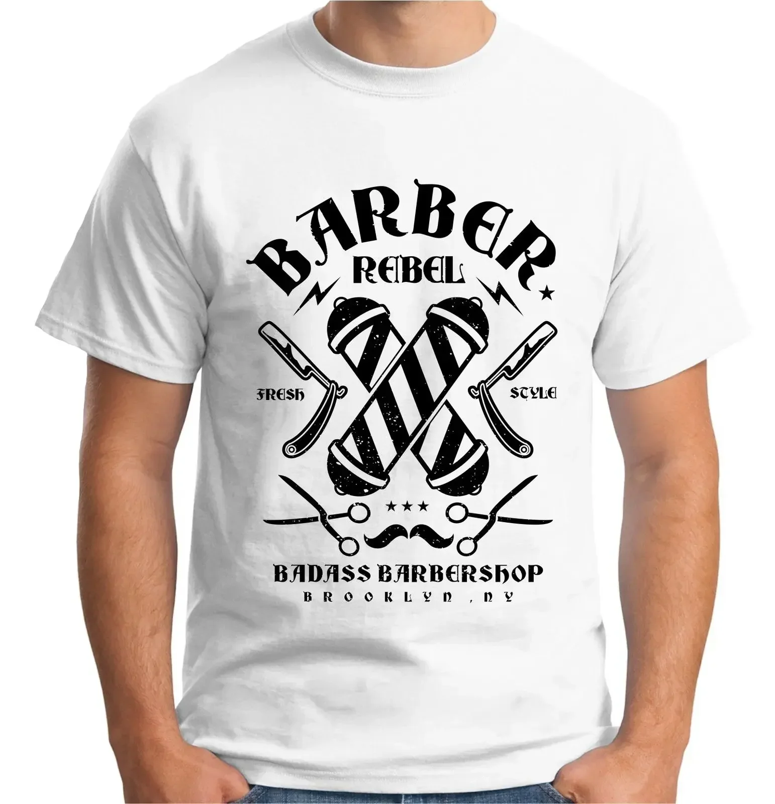 Funny Clothing Casual Short Sleeve Tshirts Mens Barber Shop Rebel T Shirt Hipster Ny Badass Barbers T-Shirt