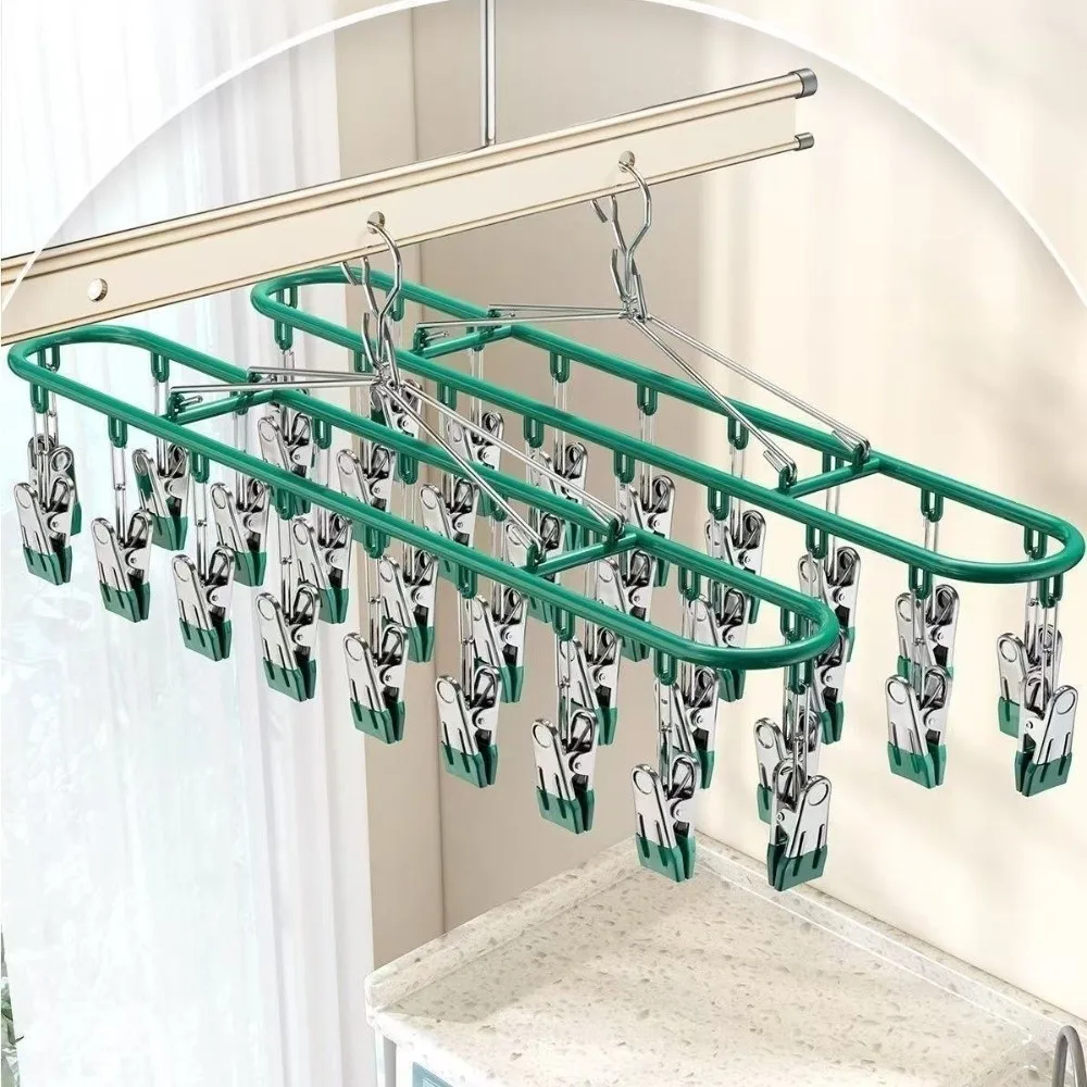 20 Clip Capacity​​ Clothes Drying Rack ​​Unmarked Design​​ ​​Stainless Steel Sock Rack​​ ​​Windproof Clothes Organizer​​