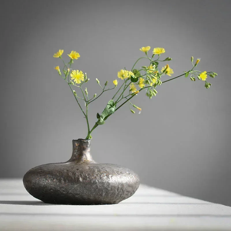 yesSmall Vase Ornaments Crude Pottery Kiln Change Flower Arrangement Tea Ceremony Hydroponic Flower Arrangement Ceramic Mini Vas
