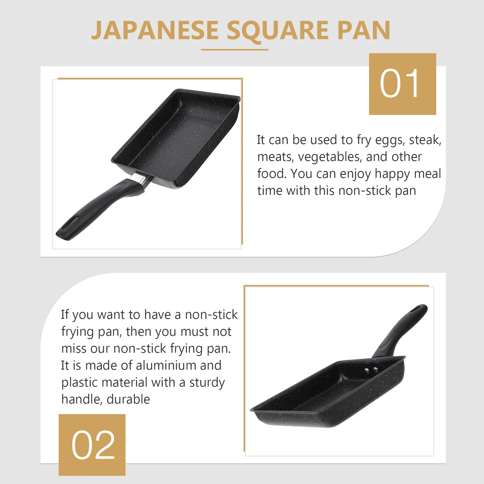 

Non Stick Pan Square Skillet Omelette Frying Tamagoyaki Pan Multi-Function Compact Aluminum Griddle for Home Outdoor BBQ