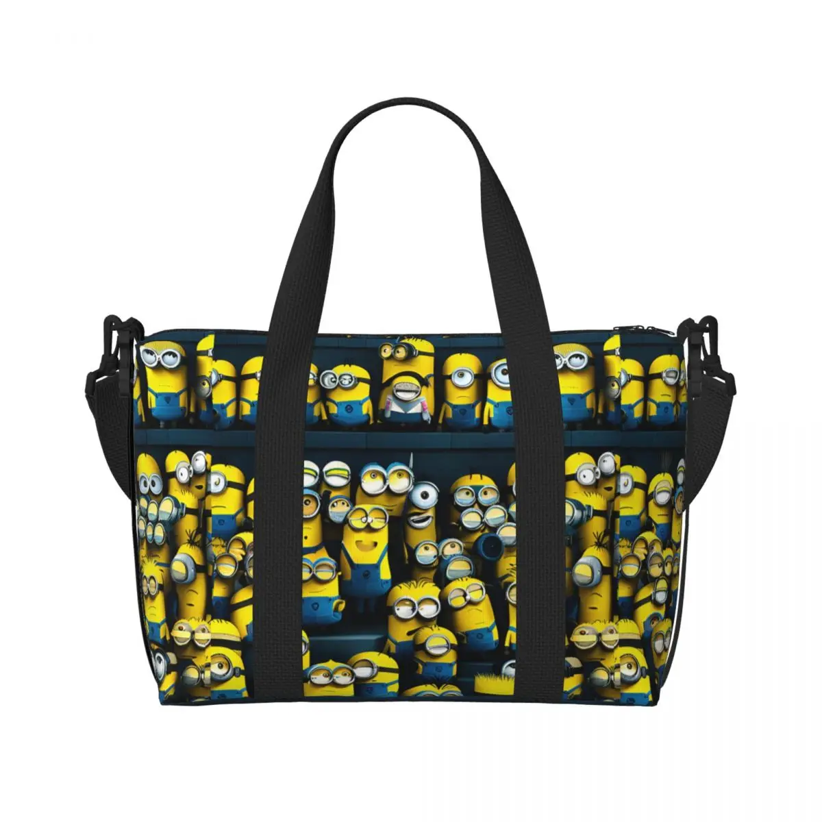 Custom Laughing M-Minions Cartoon Groceries Shopping Tote Bag Women Large Capacity Beach Gym Travel Bags