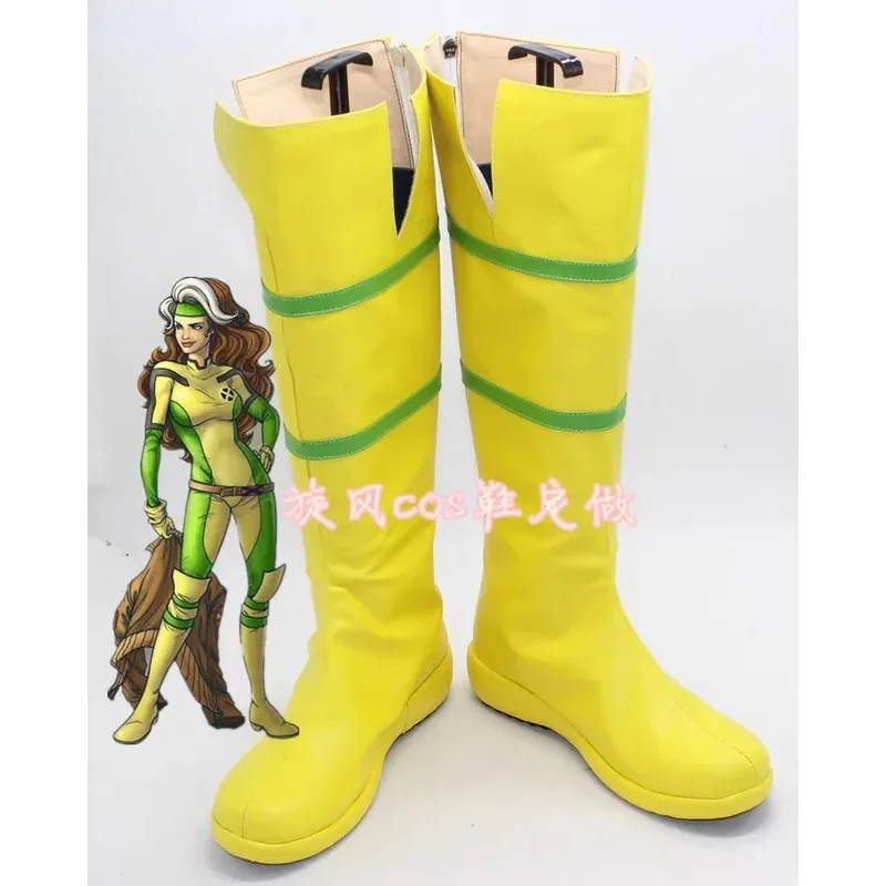 DY20 أنيمي X-MAN آنا ماري المارقة تأثيري أحذية الأصفر زي الأحذية اليدوية الجلود فو Boots25