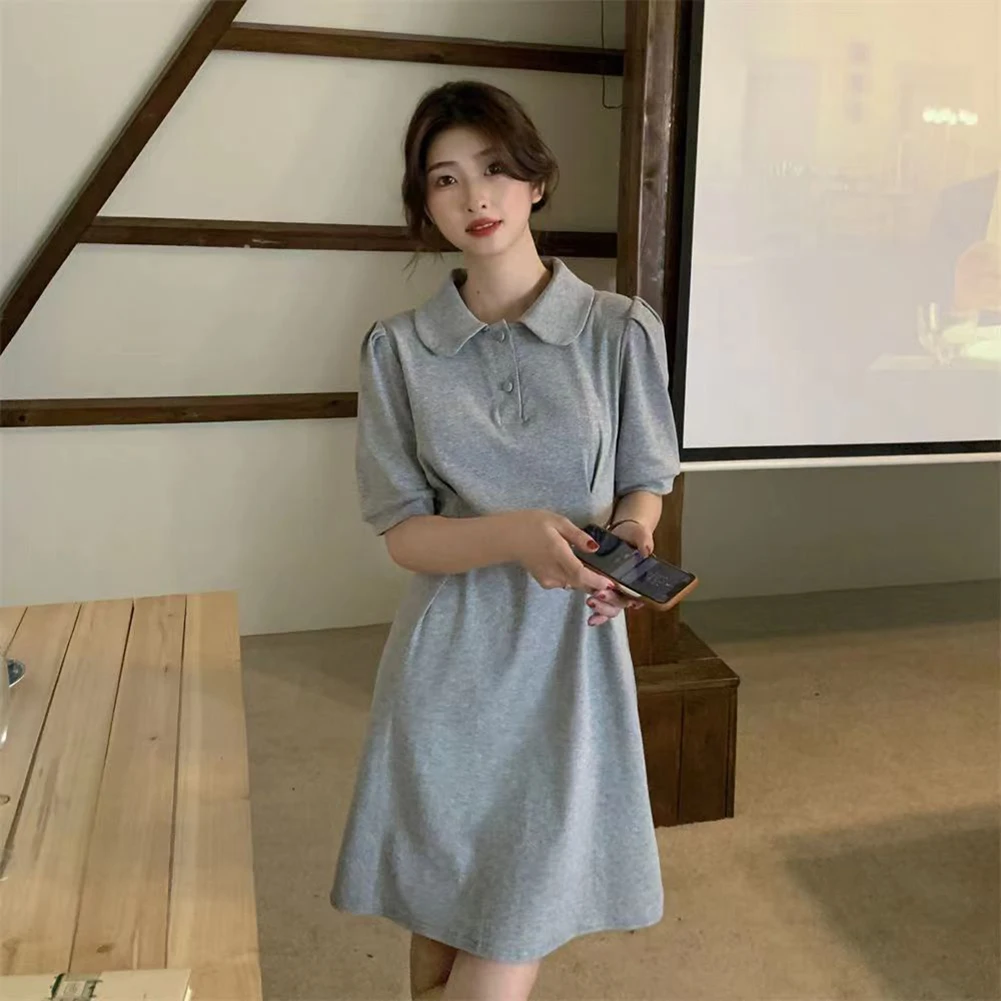 

Women Dress Summer Elegant Short Sleeve Solid Sundress Casual Loose Buttons Short Mini Dress Vestidos Student Clothes Y2k