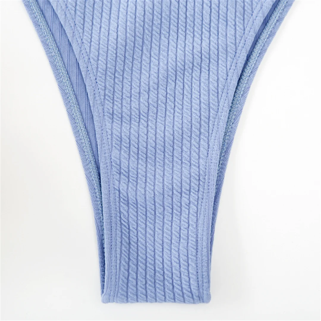 Gerippter Metallring-Bikini, zweiteiliger Damen-Badeanzug, Damen-Badebekleidung, hoch geschnittene Beine, gepolsterter Badeanzug, Badeanzug, Schwimmkleidung V7120 – Detail 29