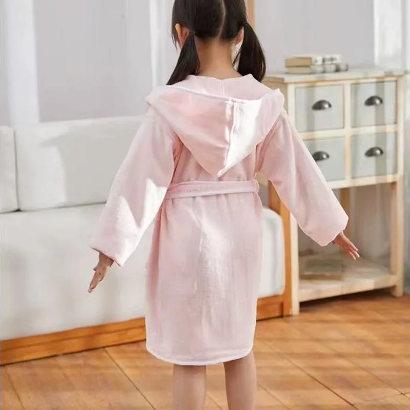 Children's Bathrobe Cotton Waffle Weave Kids Hooded Bathrobe A/W Thickened Cute Bear Skin Friendly Absorbent Machine Washable