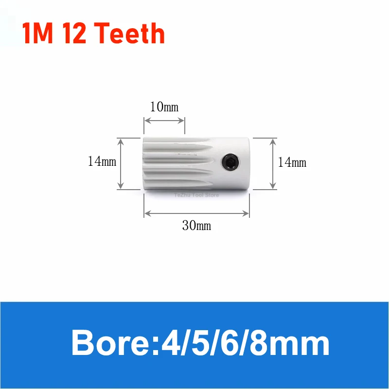 1Pcs 12/13/14T 1M Aluminum Alloy Spur Gear 1 Mod Motor Gear 12 Teeth 13 Teeth 14 Teeth Bore 4/5/6/8mm