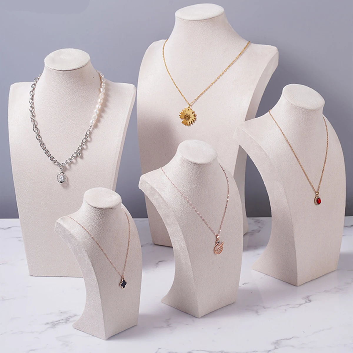 1PCS Fleece Portrait Model Necklace Display Stand Jewelry Neck Model Hanging Stand Counter Window Jewelry Storage Organizer