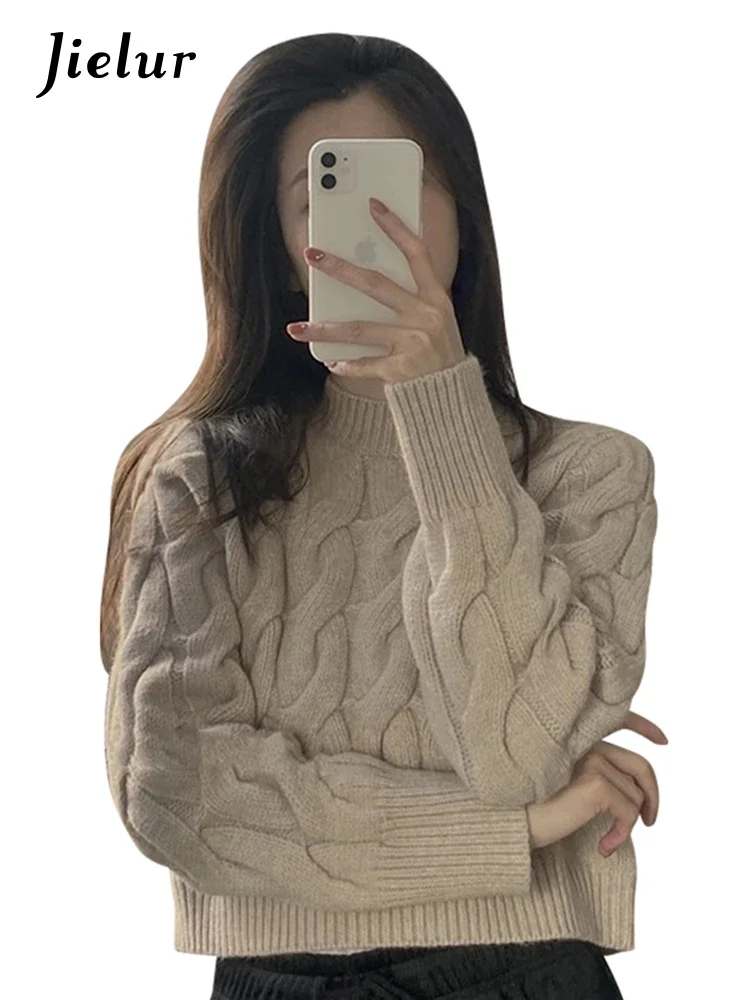 Jielur Khaki Casual Sweater Knitting Women Pullovers Autumn New Classic Sweet Fashion Solid Color Simple Chicly Female Pullovers