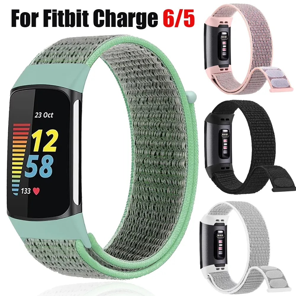 Replaceable Nylon Loop Strap for Fitbit Charge 6/5 Accessories Braided Watchband for Fitbit Charge 6/5 Breathable Band Bracelet