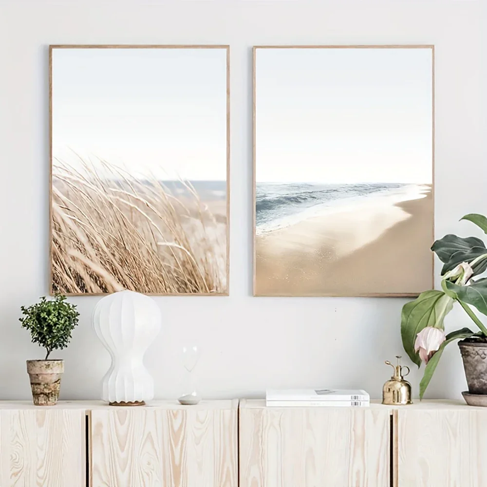 3pcs frameless Canvas Painting 3PCS Frameless Seaside Beach Canvas Poster Print Wall Art Painting Nordic Scandinavian Nature Lan