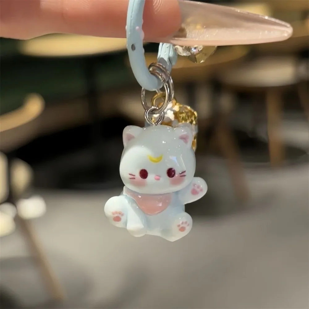 Fashion 5cm Cat Keychain Resin Colorful Bell Sweet Keyring Cartoon Design O-shaped Korean Keychain Bag Accessories