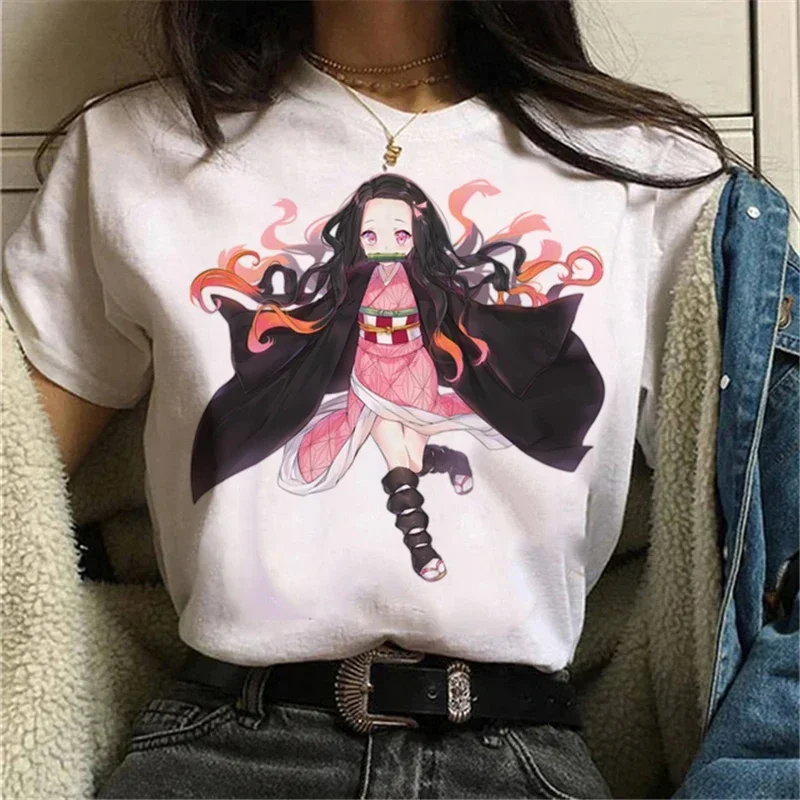 Kawaii Clothes Kamado Nezuko Printed T-Shirt Women Japanese Anime Demon Slayer Graphic Tees Unisex Y2K Funny Tops Tshirt 2024