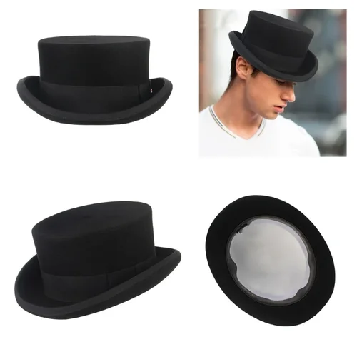 Sombrero Fedora enrollada para adultos, sombrero Panamá Color negro a gorro mago, sombrero lana,